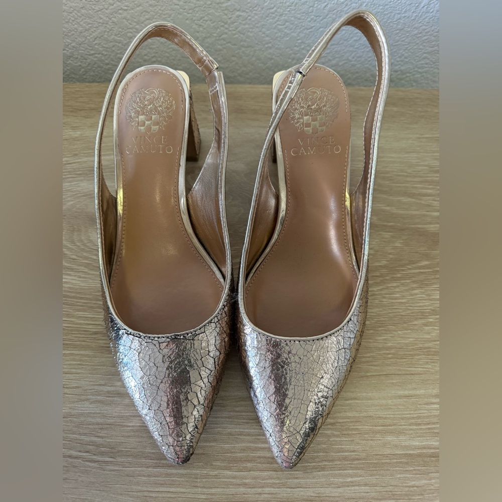 Vince Camuto Metallic Gold Pointed Slingback Pumps